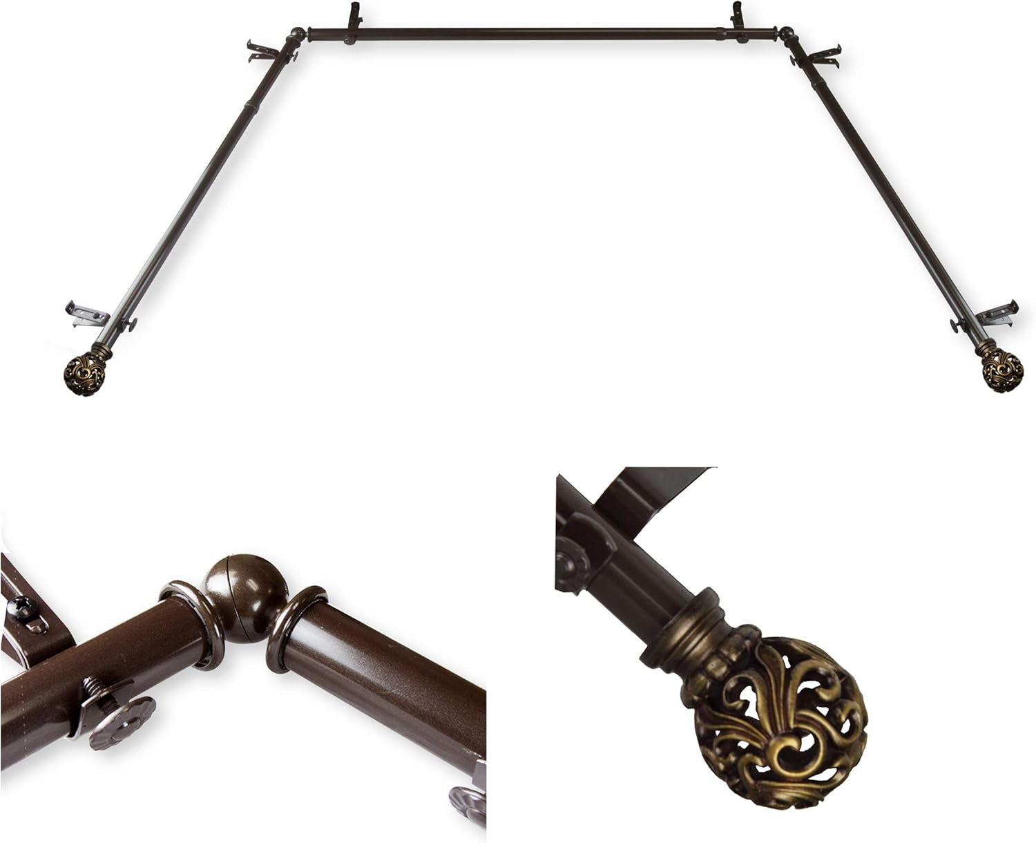 Bay Window Curtain Rod - Elegant Cocoa Finish