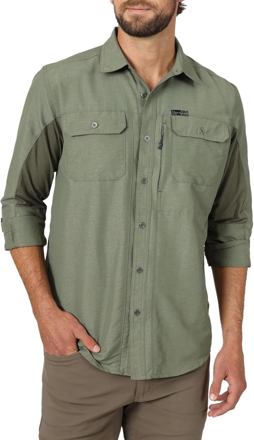 ATG by Wrangler Men's Long Sleeve Mixed Material Utility Shirt