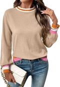 SHEWIN Womens Crew Neck Color Block Sweater - Cozy, Versatile Fit