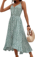Women's Summer Boho Polka Dot Sundress - Flowy Midi with V Neck