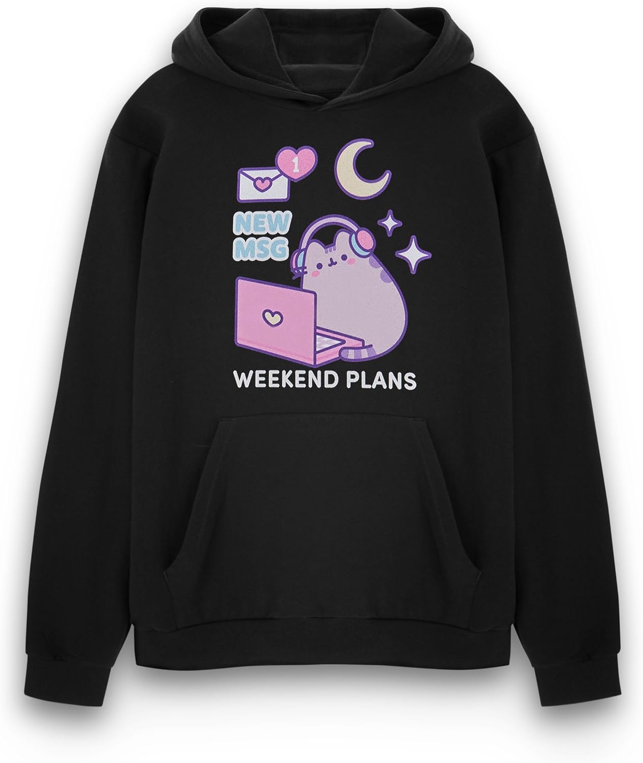 Pusheen Black Hoodie | Cute Cat Graphic | Cozy Women's Sweatshirt