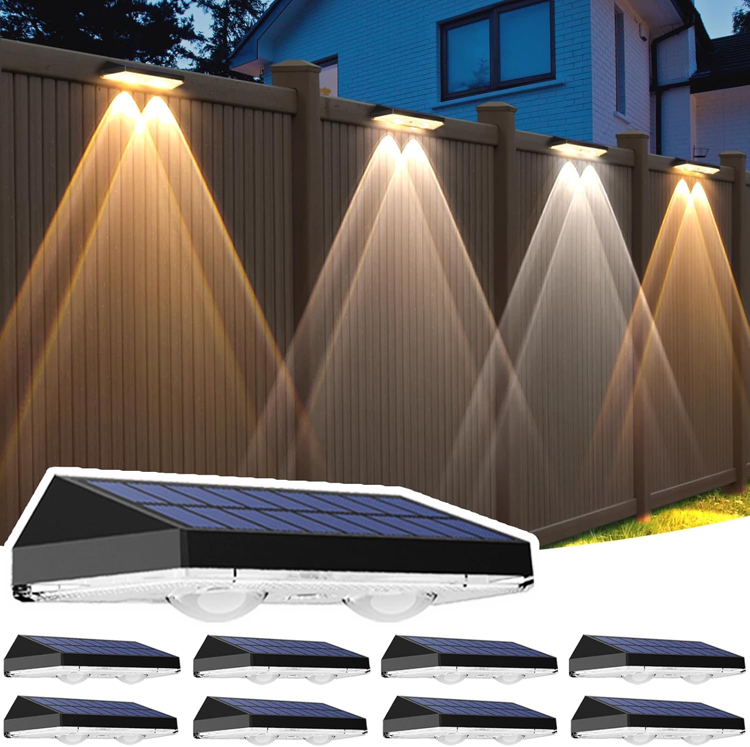 9 Pack Solar Fence Lights Outdoor for Deck and Garden Decor