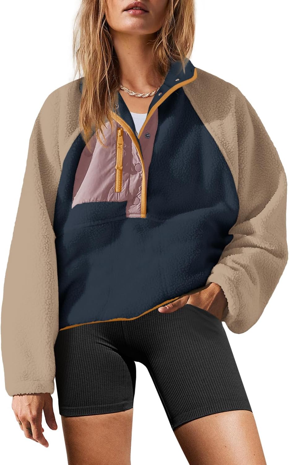 Yanekop Womens Fuzzy Fleece Pullover Sherpa Sweatshirt Jacket