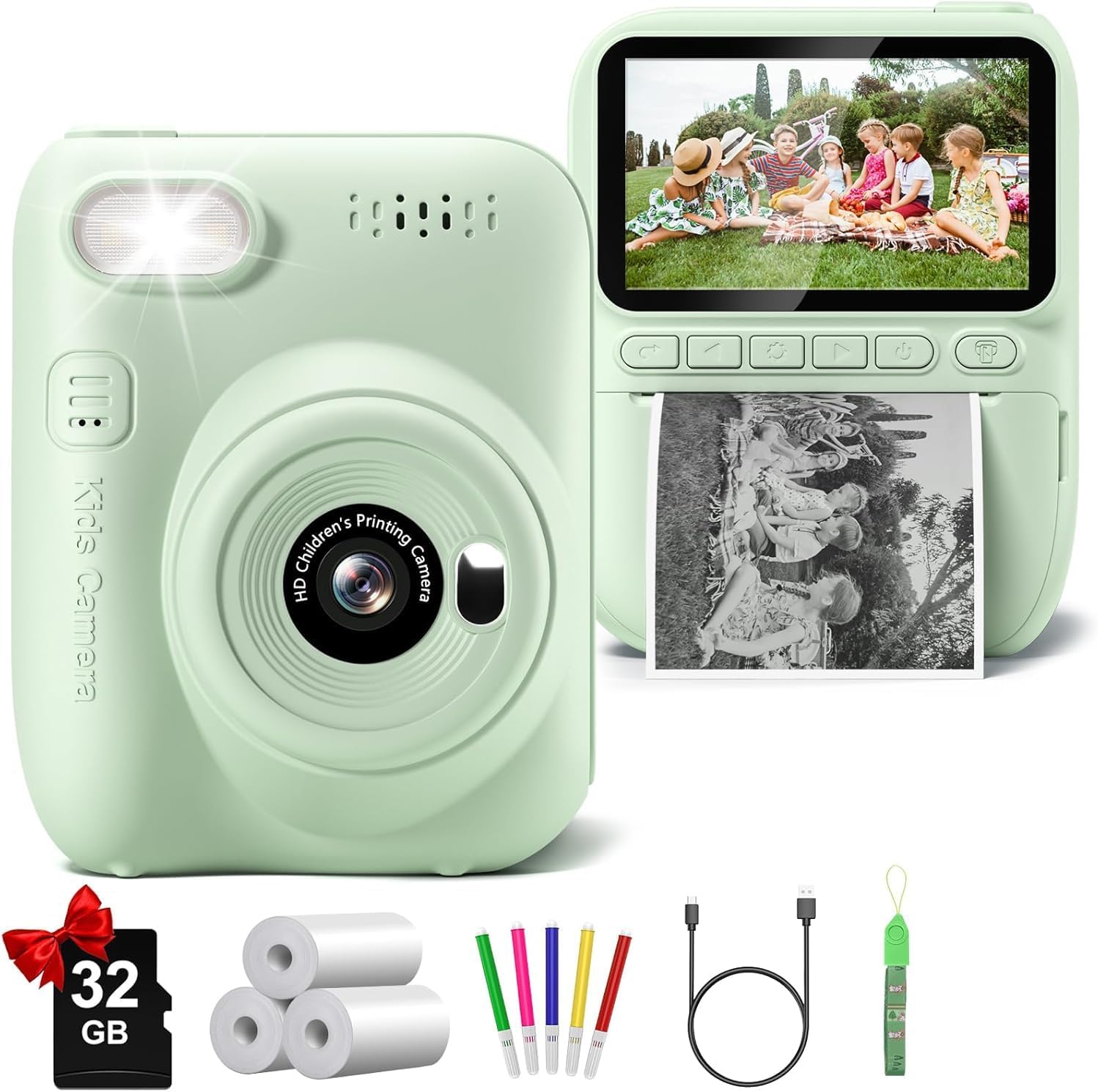 Instant Print Kids Camera 32MP HD - 3 Rolls Paper, 32GB SD - Gofunly