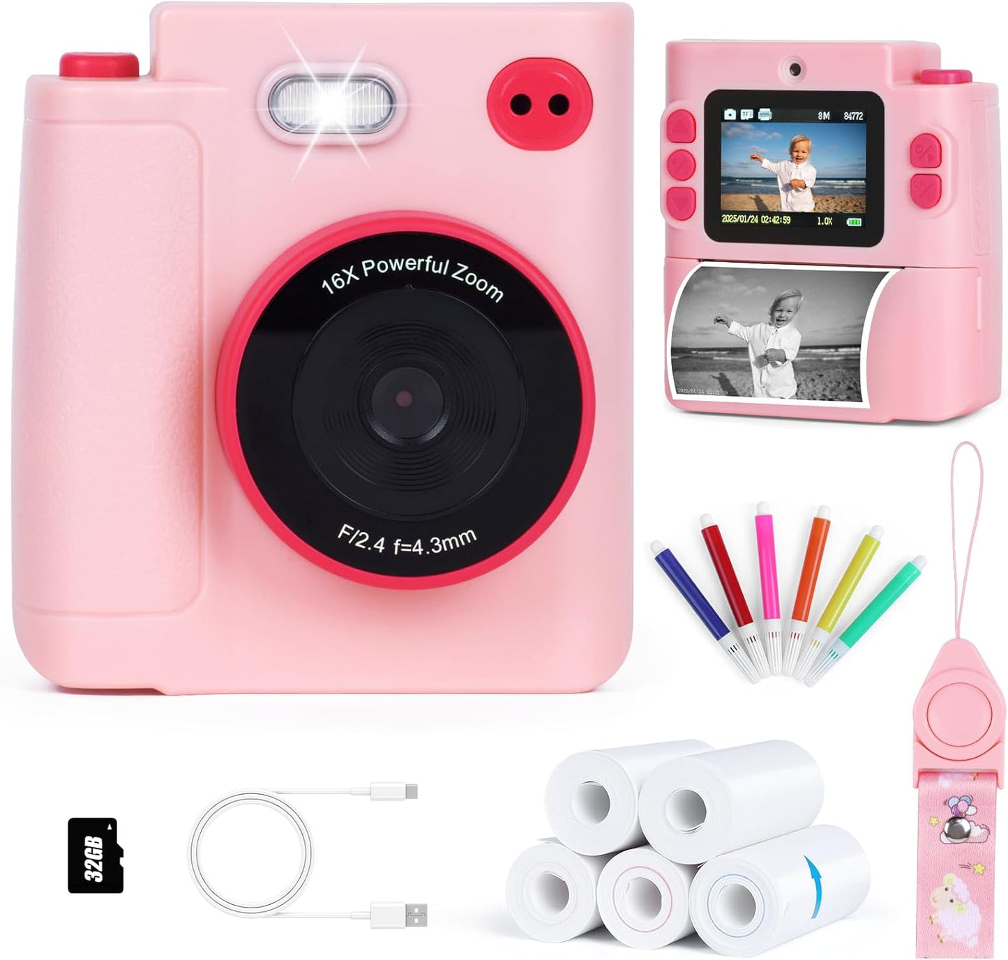 Kids Camera Instant Print with Dual-Lens for Creative Fun