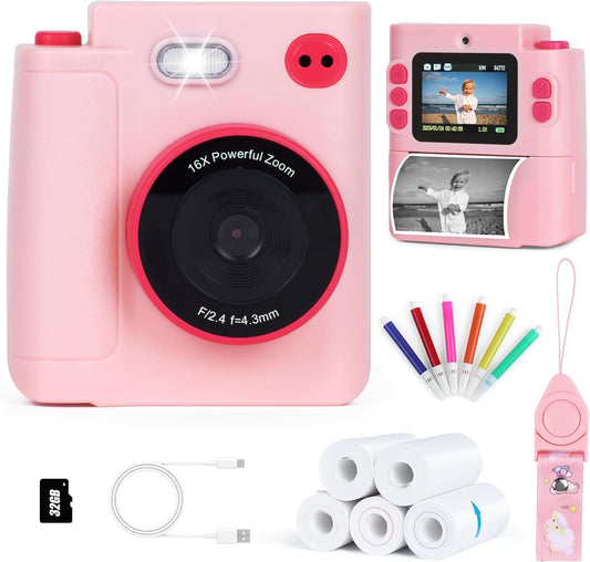 Kids Camera Instant Print with Dual-Lens for Creative Fun