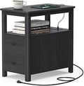 VASAGLE Side Table with Charging Station - Narrow Nightstand for Small