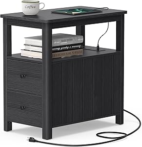 VASAGLE Side Table with Charging Station for Small Spaces