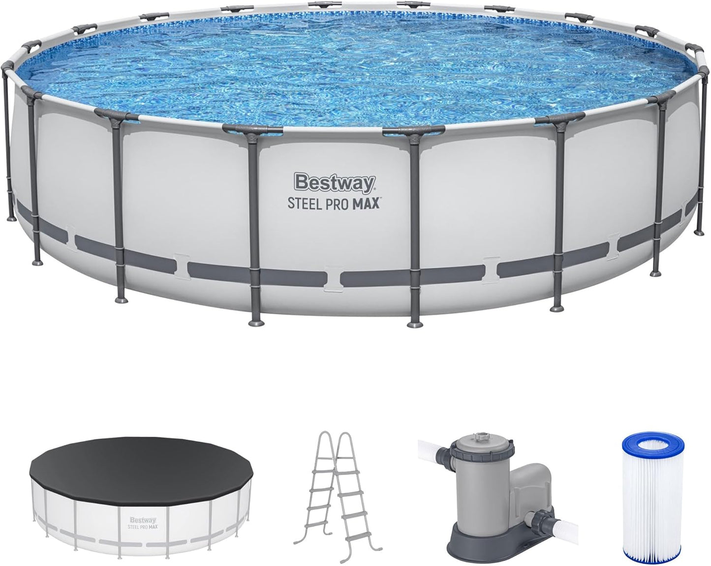 Bestway Steel Pro MAX 18 Foot Round Pool Set for Summer Fun