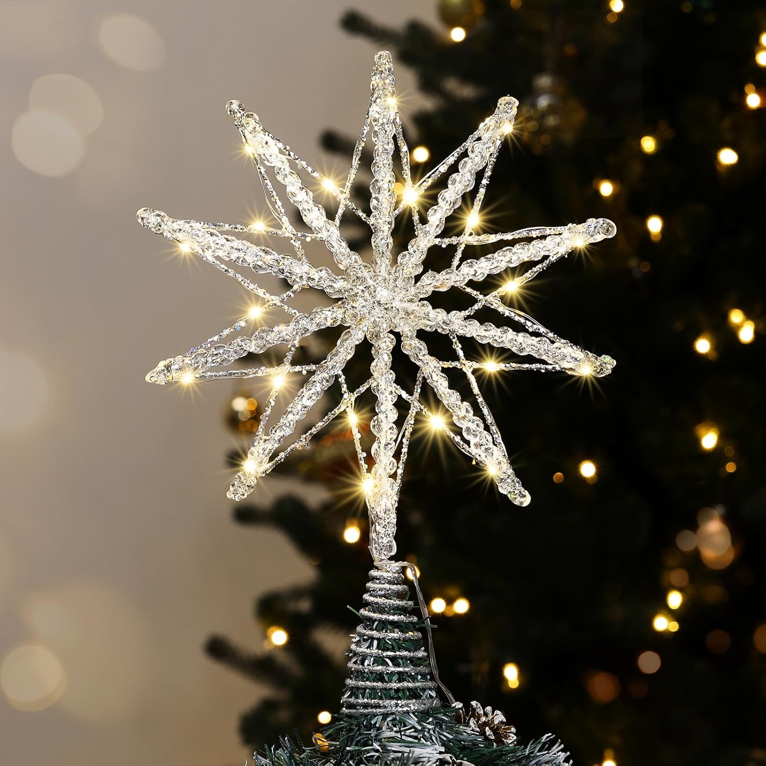 Luxspire Lighted Star Tree Topper for Christmas Trees 10in