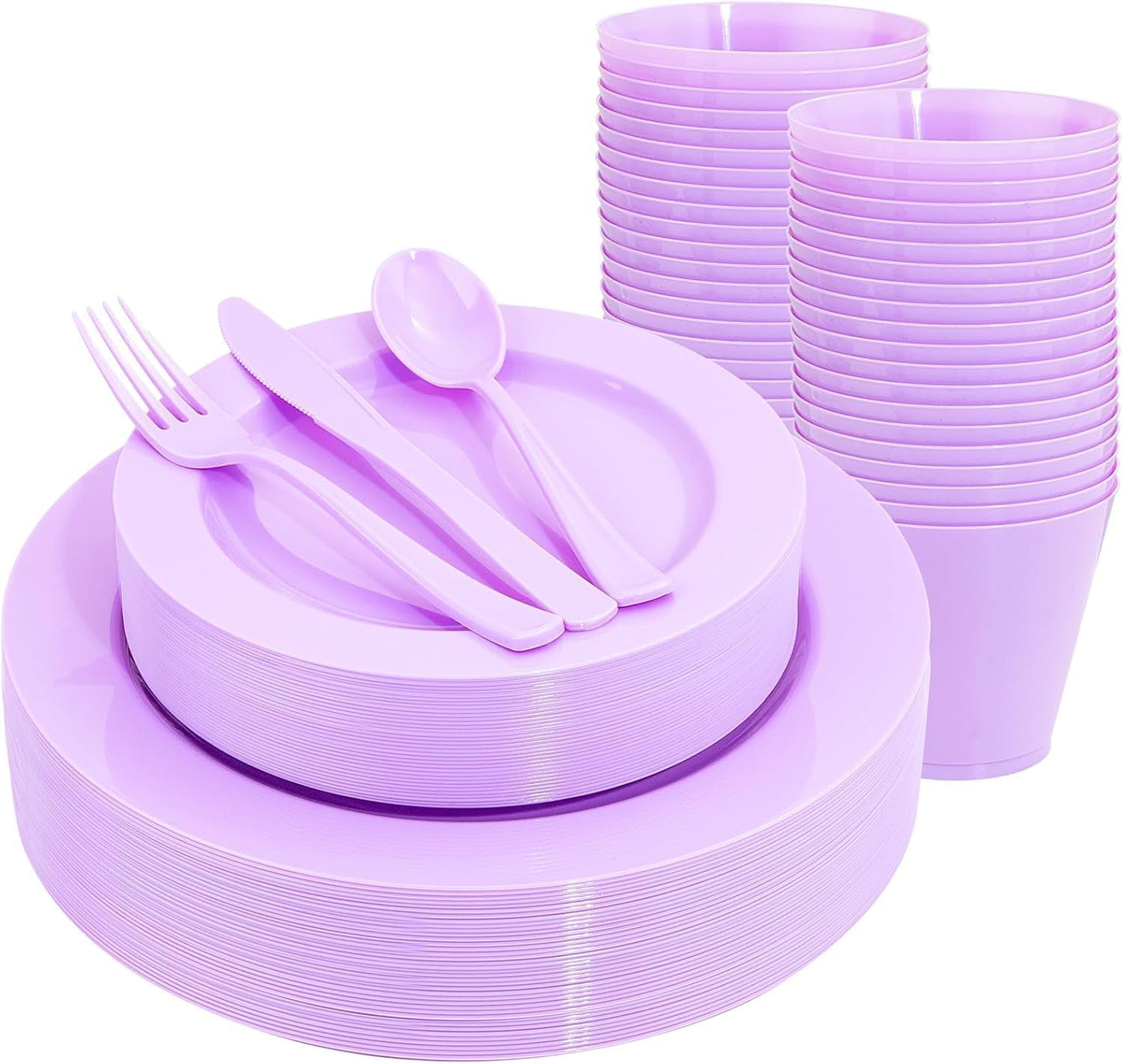 KIRE 150 PCS Purple Plastic Plates for Stylish Dining Events
