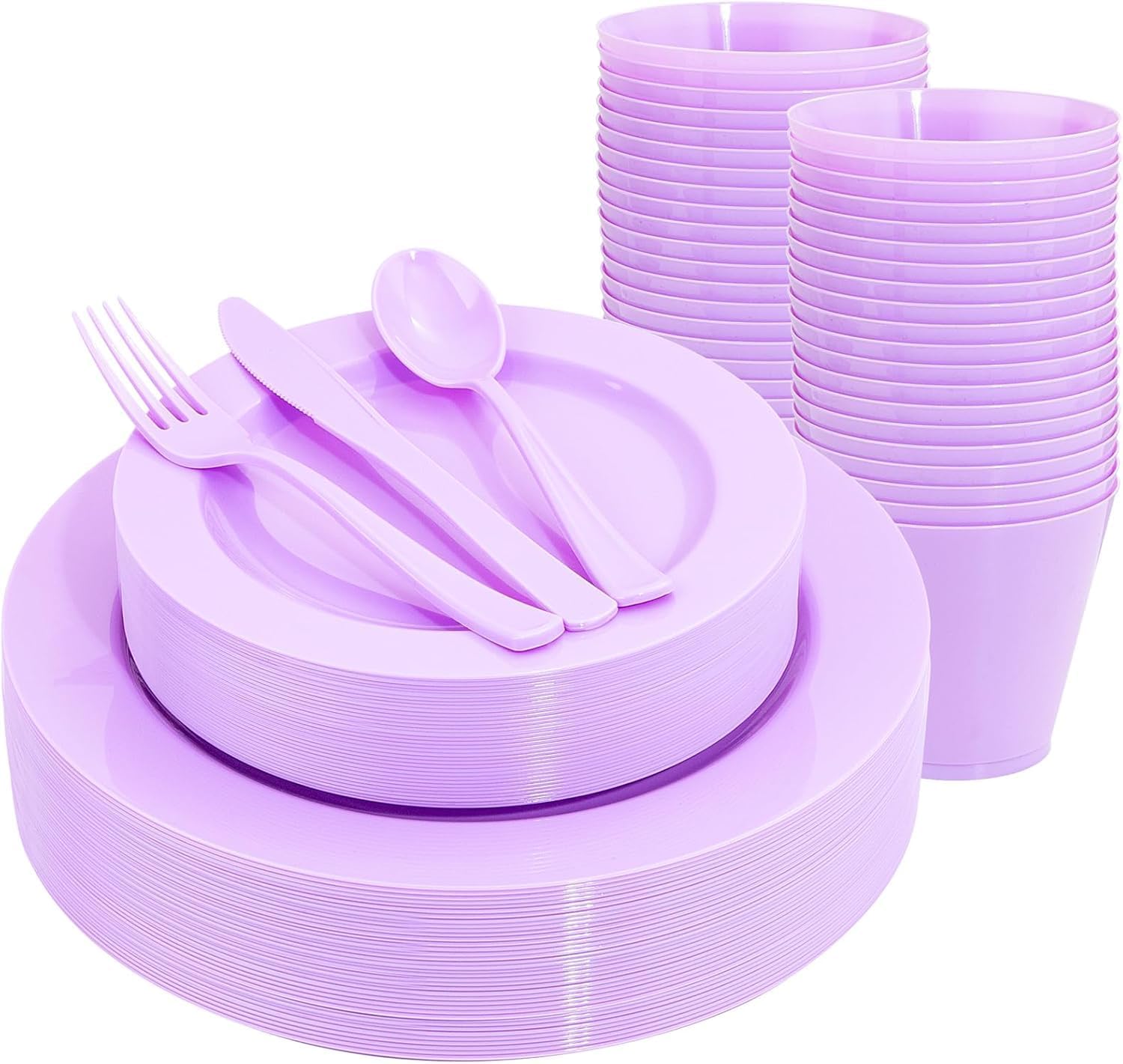 KIRE 150 PCS Purple Plastic Plates for Stylish Dining Events