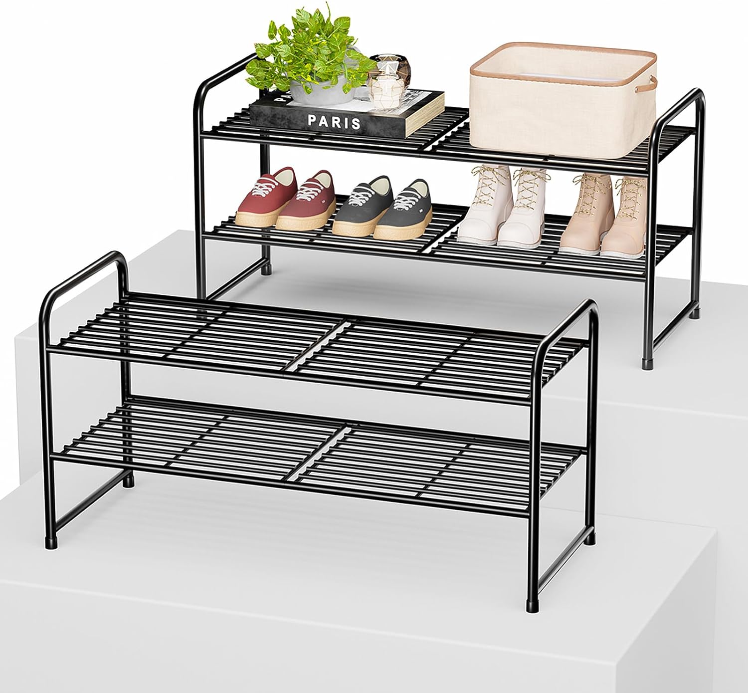 2 Pack 2-Tier Shoe Rack for Entryway and Bedroom Storage