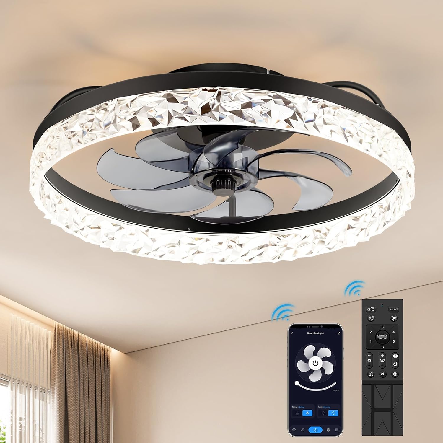 Whisper Quiet Breezary 20 Bladeless Ceiling Fan-Light Combo for Stylish & Serene Spaces