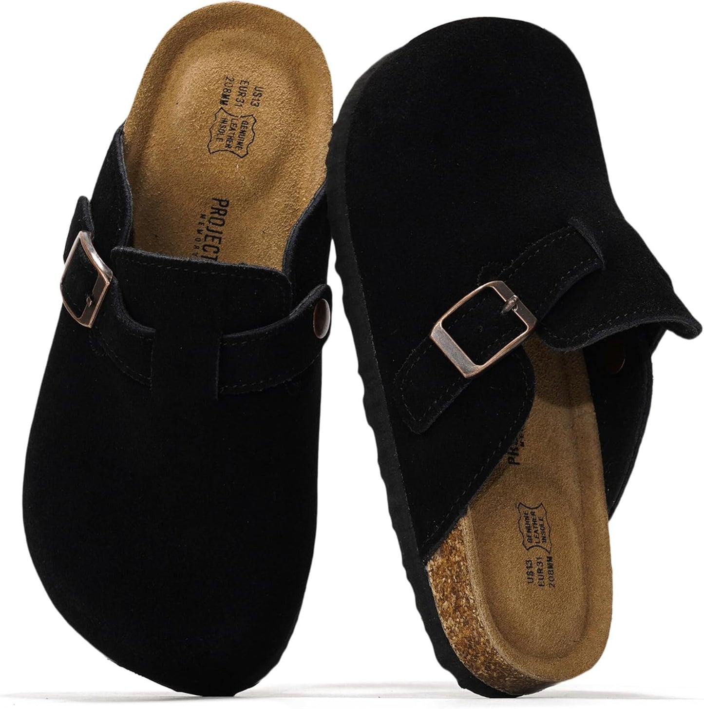 Genuine Leather Kids Clogs with Cork Footbed for Comfort