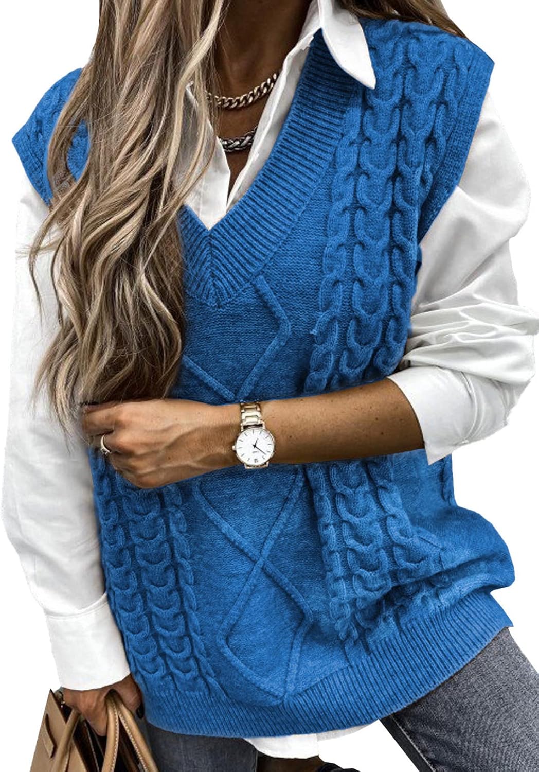 EVALESS Oversized Sweater Vest for Women - Stylish V Neck Design