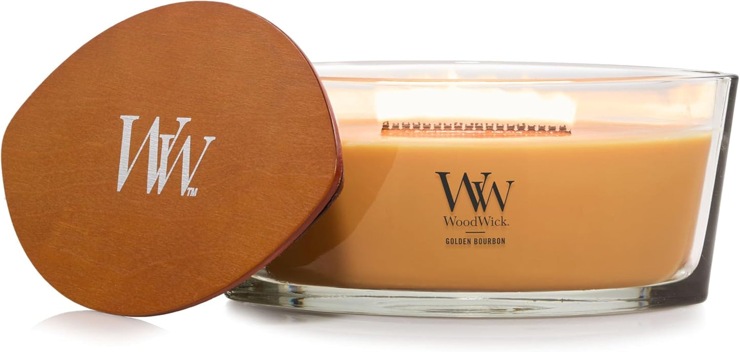 WoodWick Golden Bourbon Scented Ellipse Candle for Cozy Ambiance