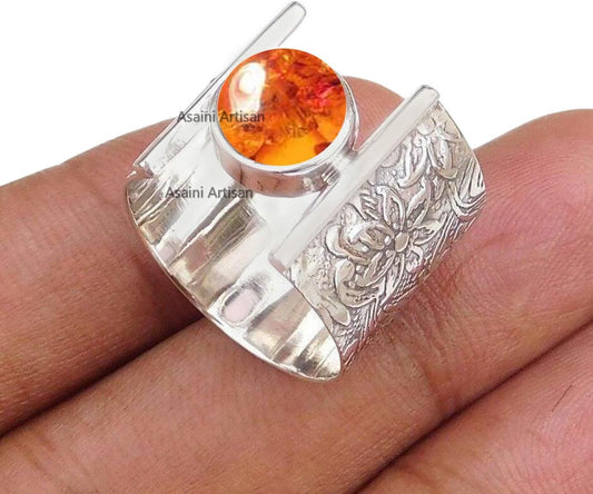 7MM Round Gemstone Sterling Silver Floral Gift Ring for Women