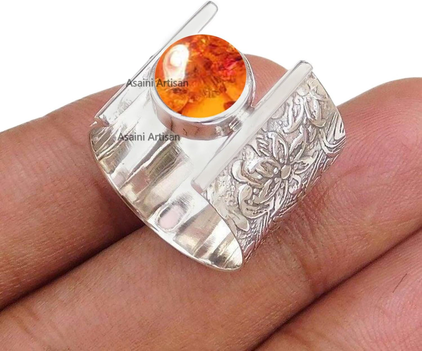 7MM Round Gemstone Sterling Silver Floral Gift Ring for Women