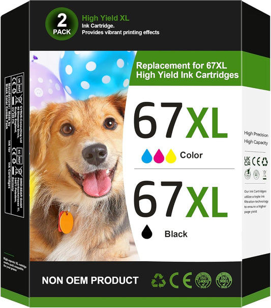 67XL Ink Cartridges Black Color Combo Pack for HP Printers
