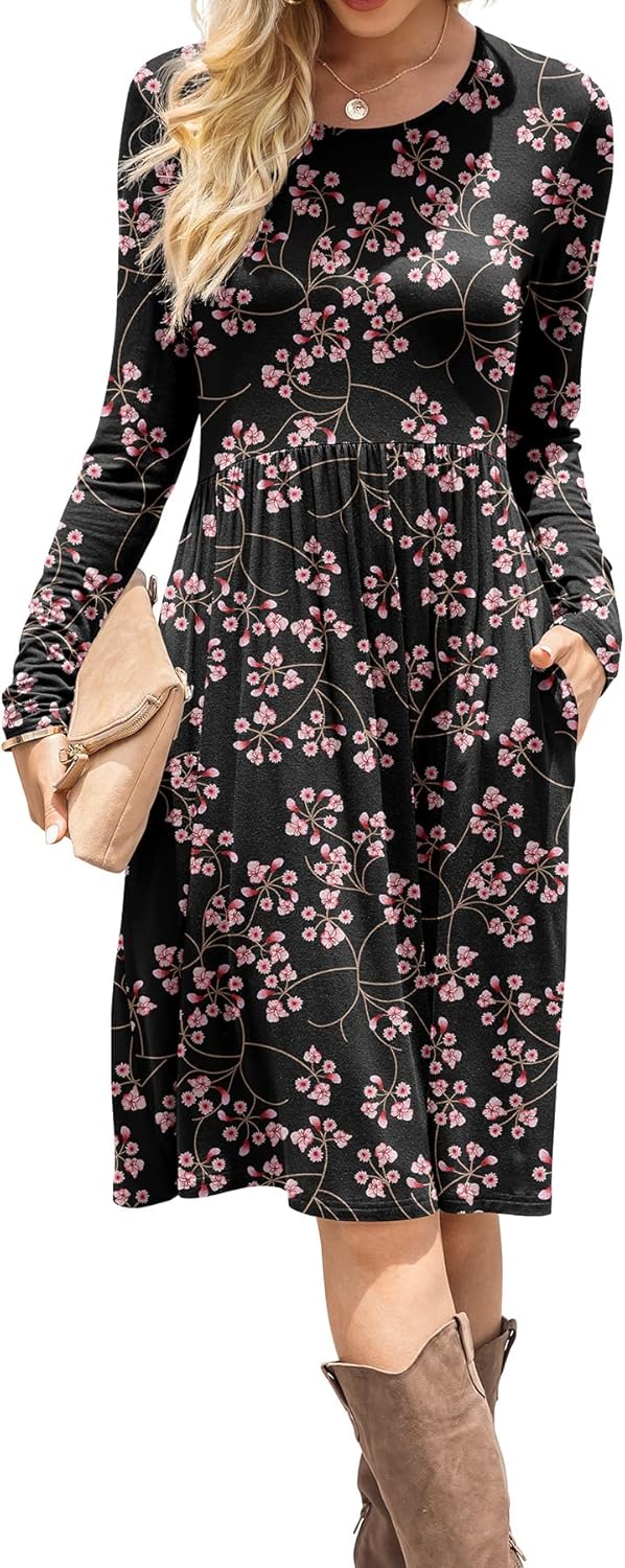 DB MOON Women Casual Long Sleeve Dresses with Pockets