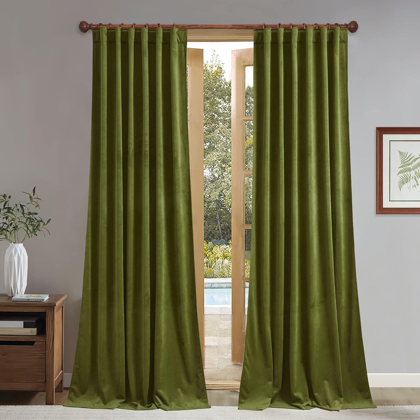 StangH Velvet Curtains - Extra Long Olive Green Room Dividers