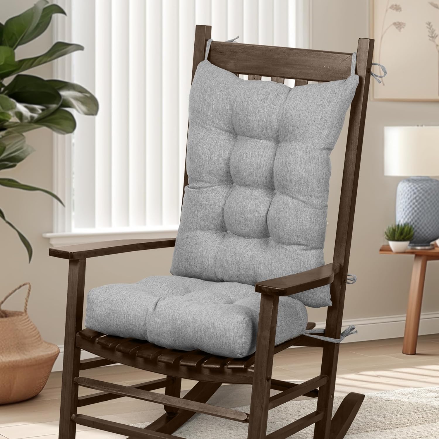 Non Slip Rocking Chair Cushion Set - Comfort & Durability in Light Gray