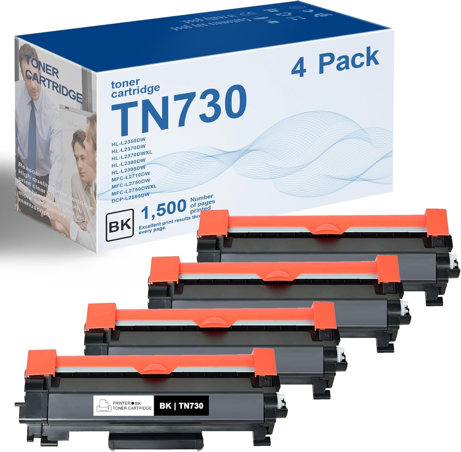 TN-730 Toner Cartridge Replacement for Brother Printers - 4-Pack