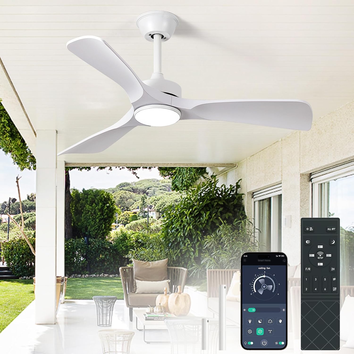 42-Inch White Ceiling Fan with Light and Remote Control Features