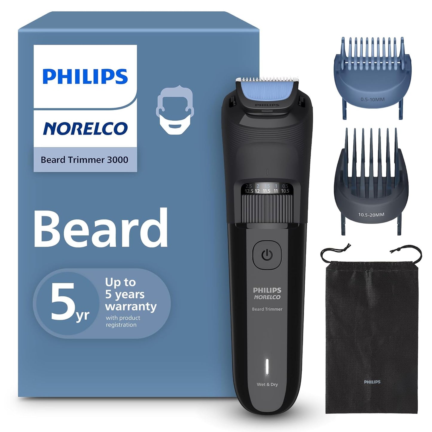 Philips Waterproof Beard Trimmer 3000 Series with 40 Settings
