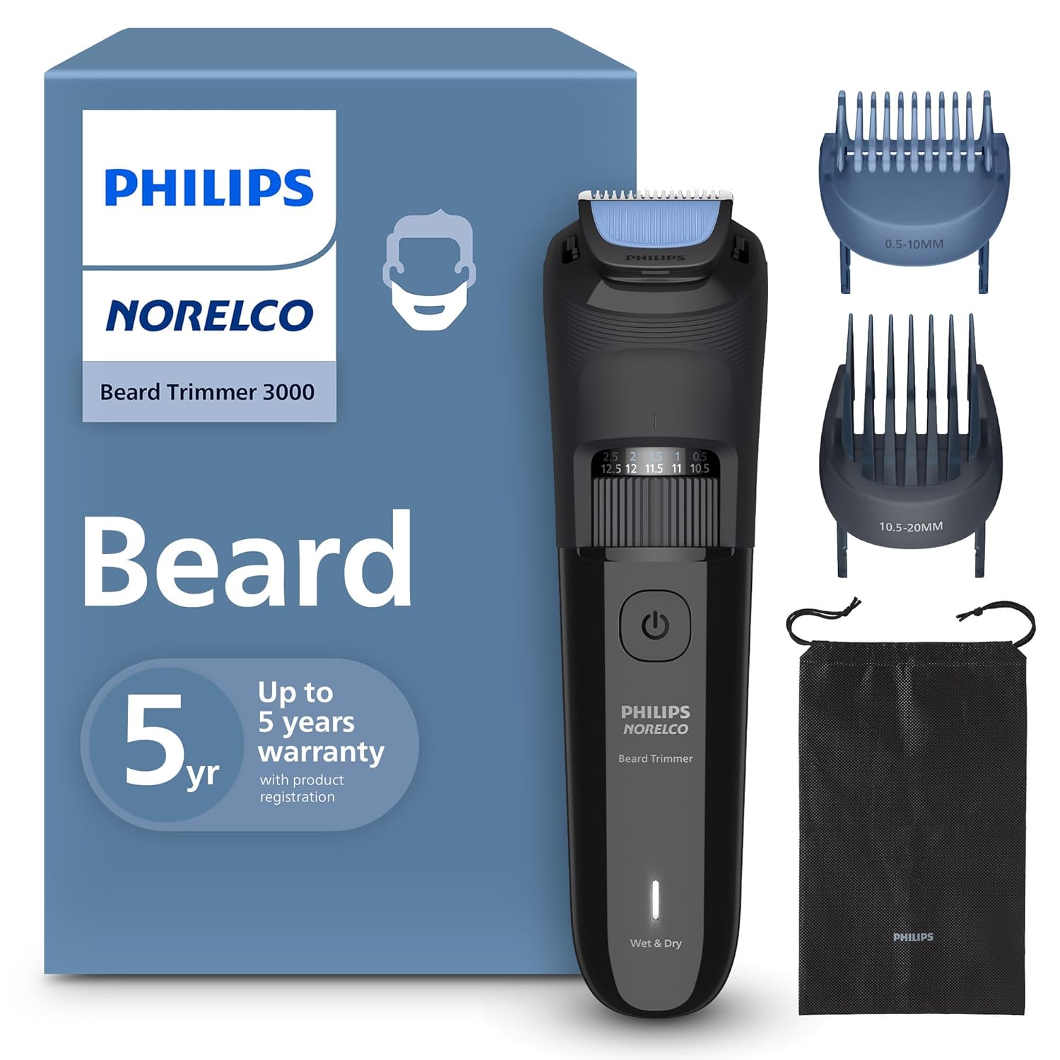 Philips Waterproof Beard Trimmer 3000 Series with 40 Settings