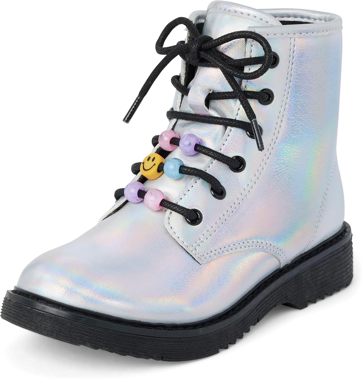Girls Lace Up Combat Boots with Holographic Design for Kids