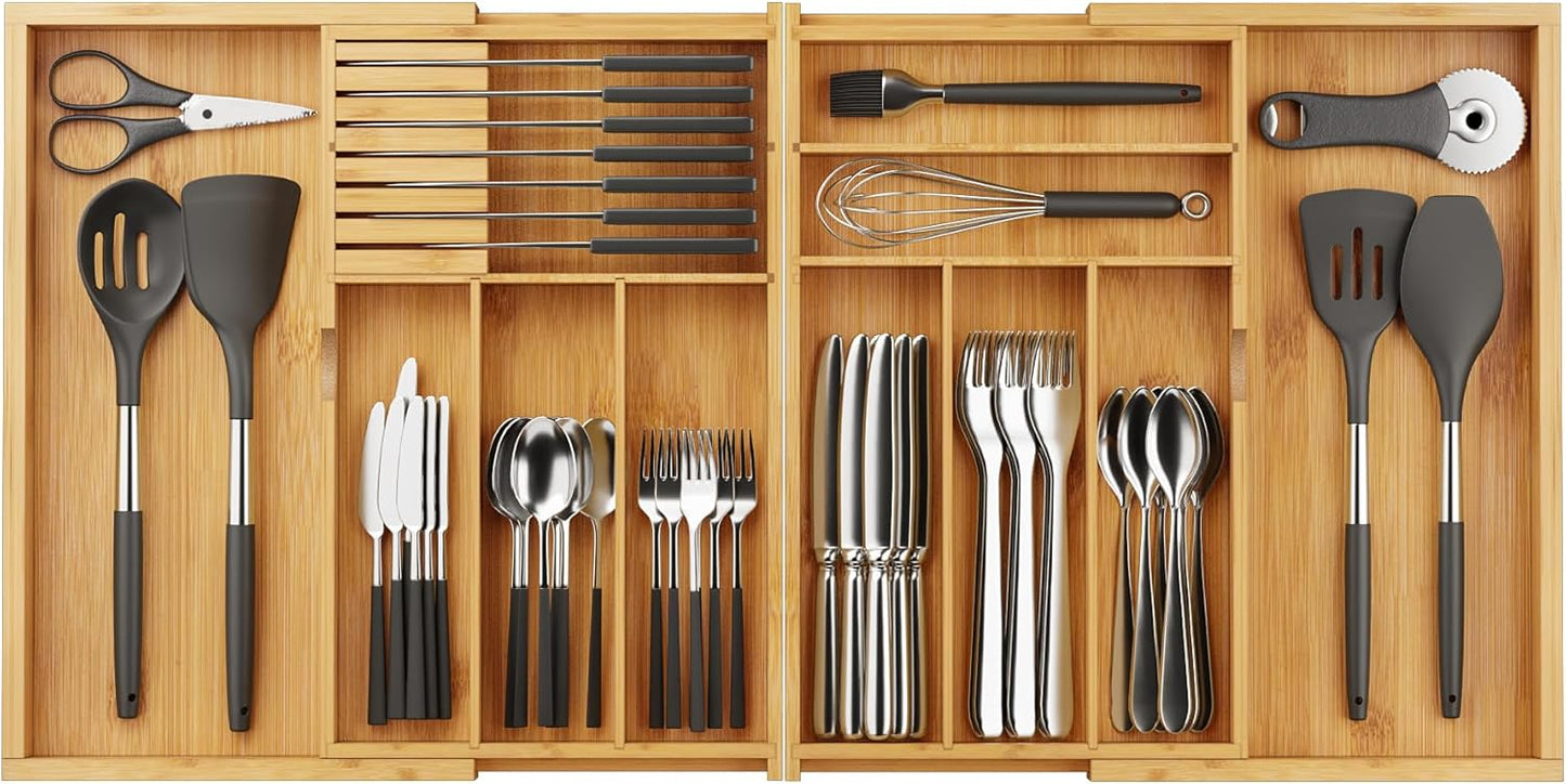 BAMEOS Expandable Silverware Drawer Organizer for Kitchen Utensils