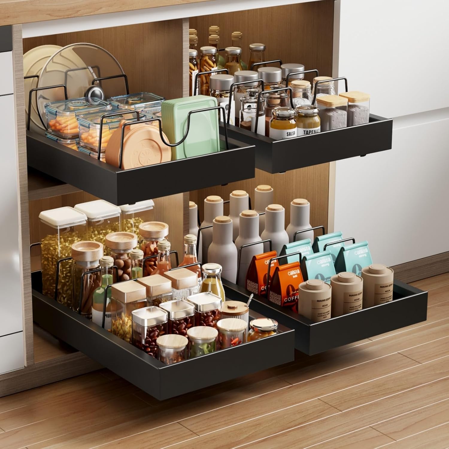 Pull Out Cabinet Organizer with 8 Dividers for Kitchen Use