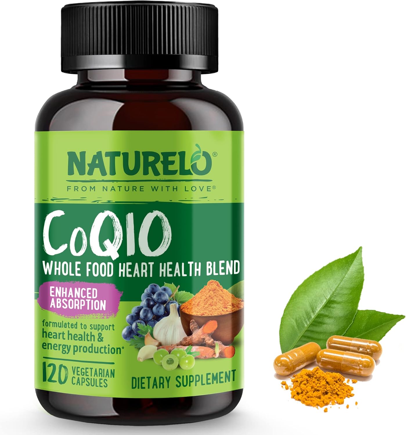 NATURELO Whole Food CoQ10 with Heart Health Blend for Energy