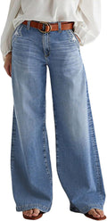 Wide Leg Jeans for Women Mid Waist Baggy Stitch Decor - Trendy Fit