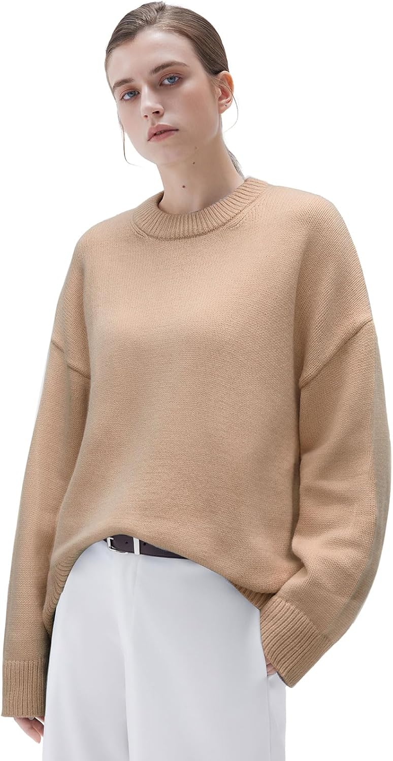 Cashmere Blend Oversized Crew Neck Sweater for Women