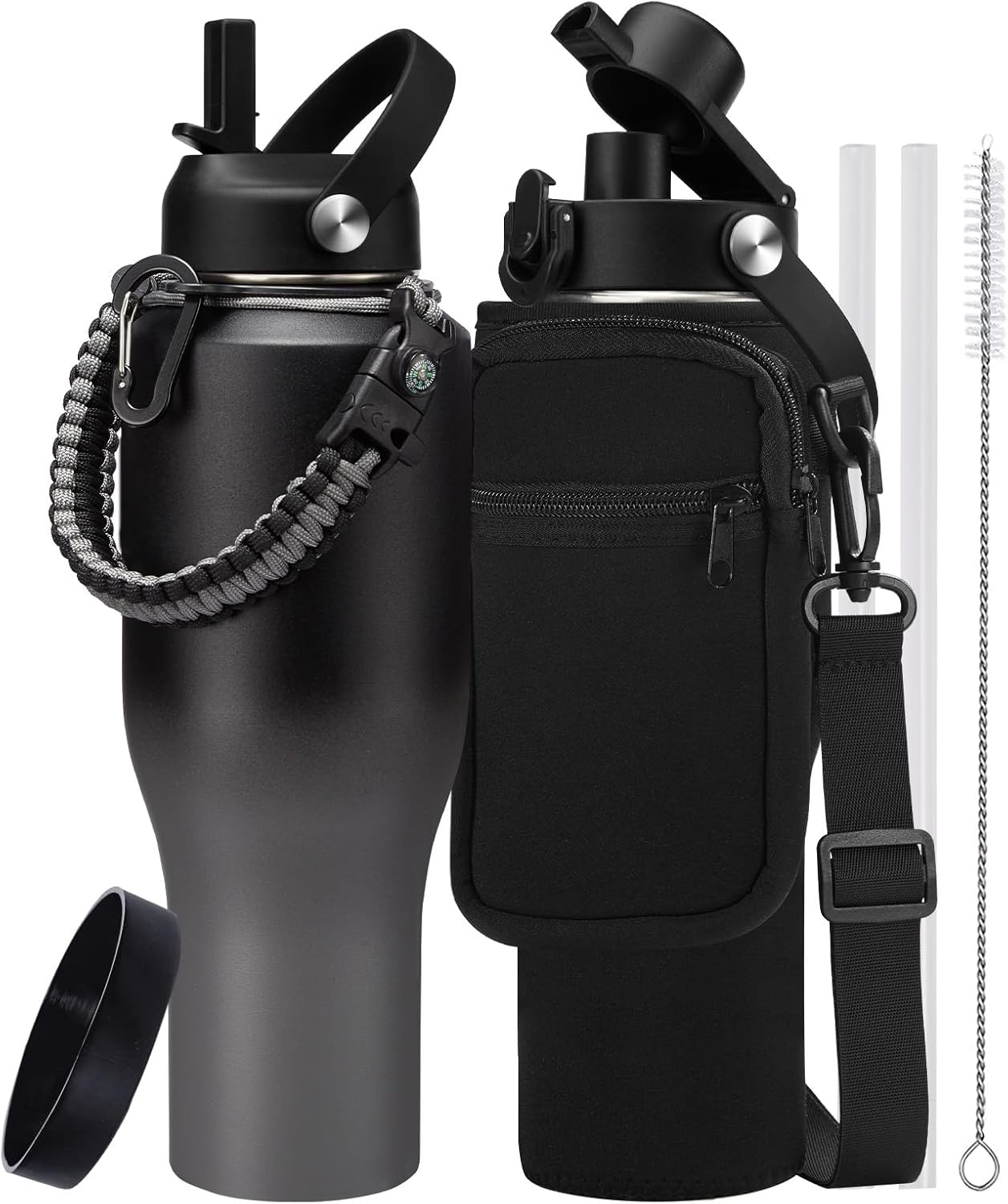 40 oz Insulated Water Bottle with Straw & Auto Spout Lids