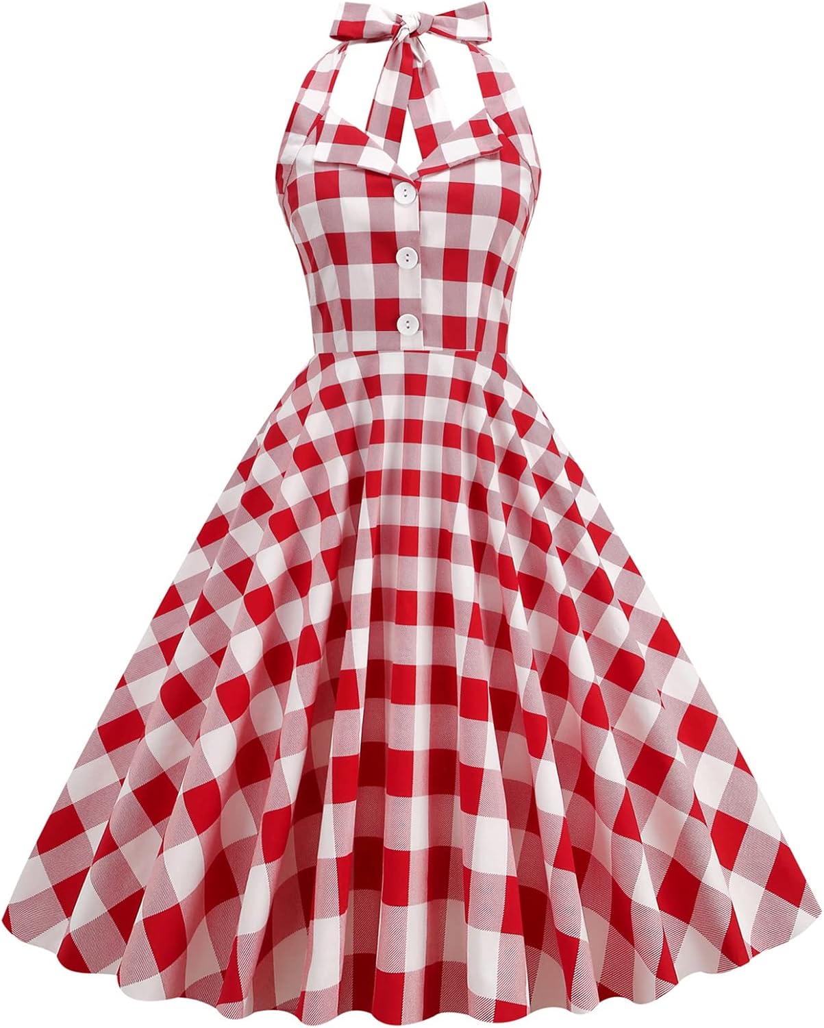 Vintage 50s Polka Dot Halter Cocktail Swing Dress for Women