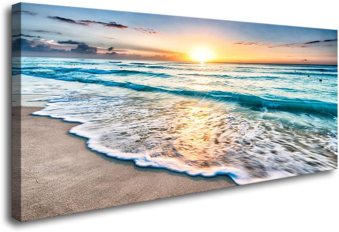 Baisuart Canvas Prints Wall Art Beach Sunset Ocean Waves Decor