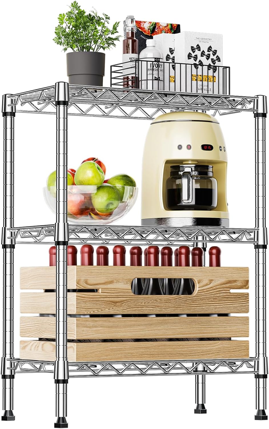 IZEUK 3-Tier Steel Storage Shelves for Kitchen and Office Use