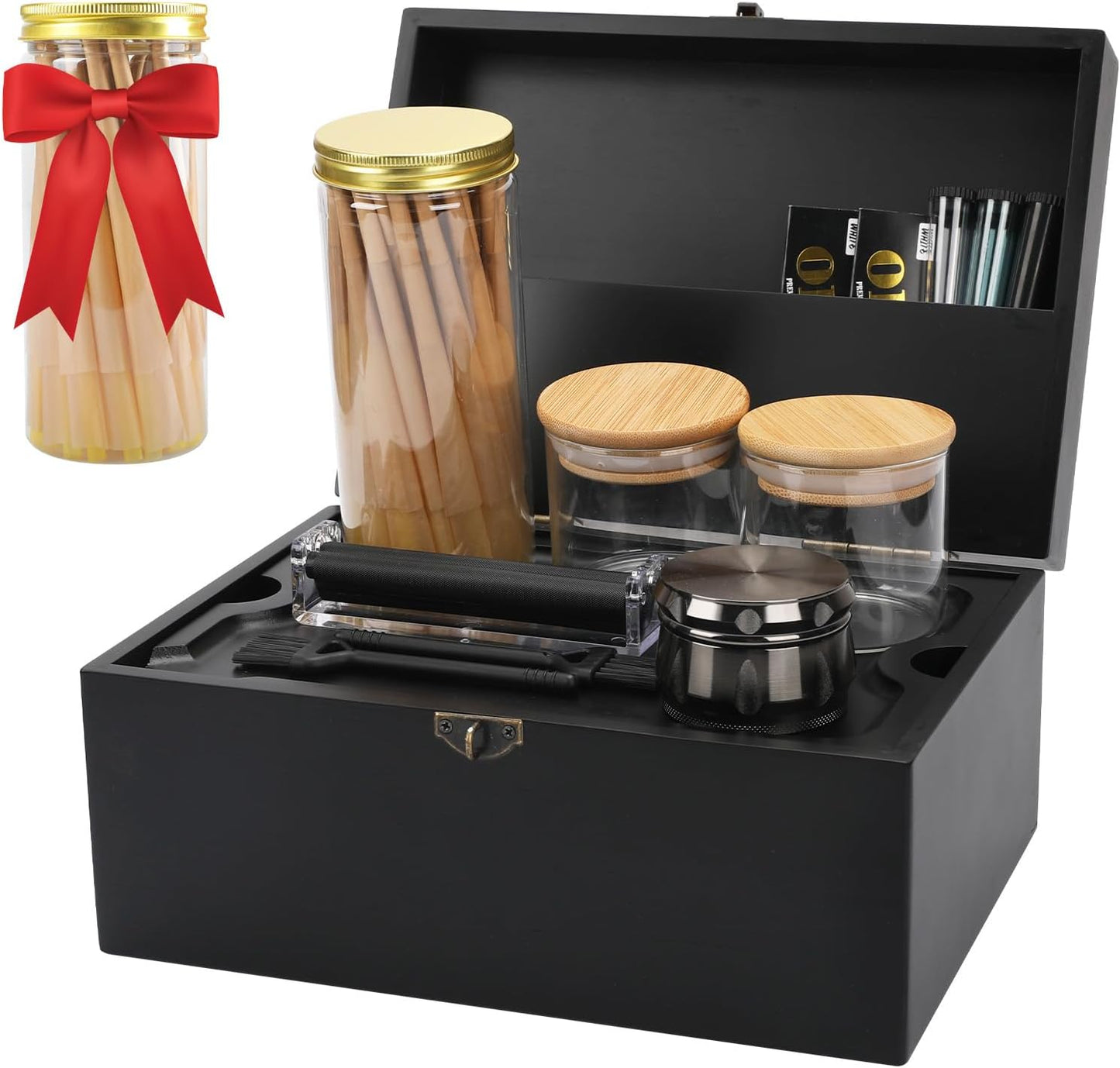 Large Bamboo Storage Box with Removable Tray for Organization