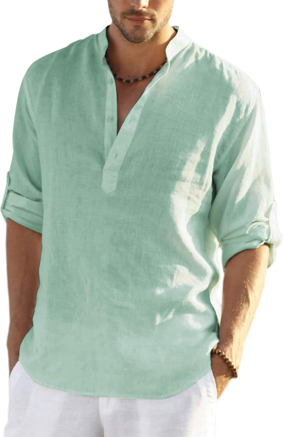 COOFANDY Men's Cotton Linen Henley T-Shirt for Casual Style