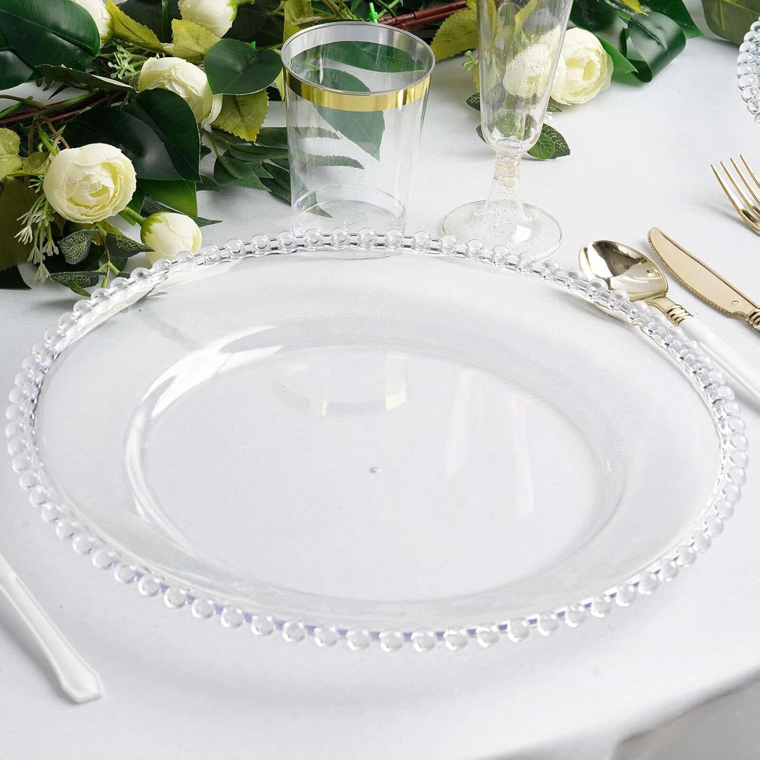 13 in Charger Plates Set of 12 Clear Acrylic with Beaded Rim
