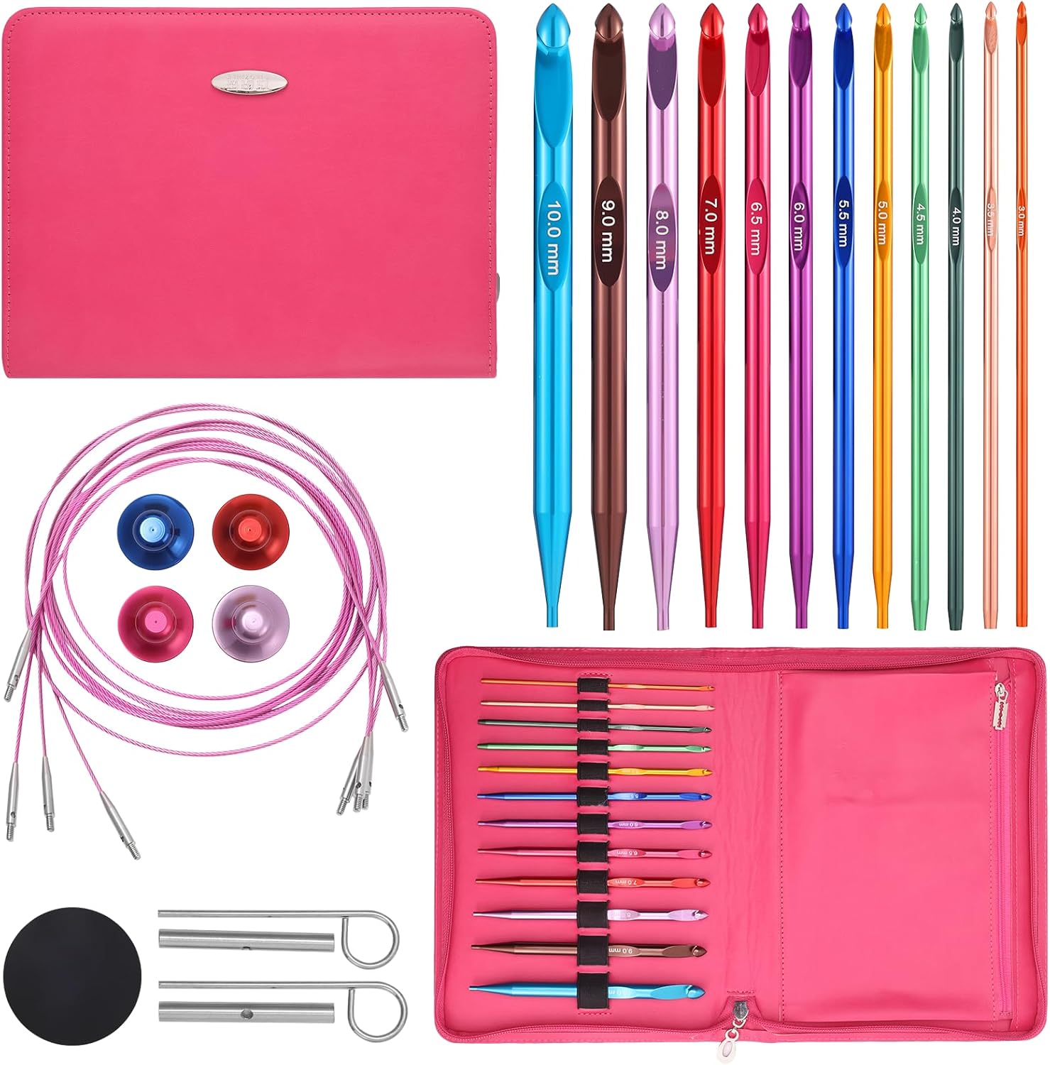 Tunisian Crochet Hooks Set with Cable - 26 PCS Lightweight Tools