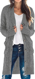 Women's Long Sleeve Cable Knit Cardigan - Knee Length Cozy Layer