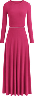 Women 2-Piece Ribbed Knit Skirt Set - Dressy Casual Fall Spring