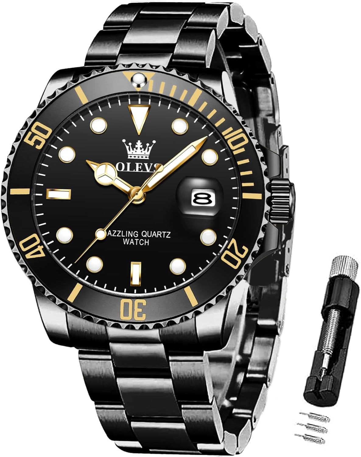 OLEVS Luxury Watches for Men Big Face Stainless Steel Analog