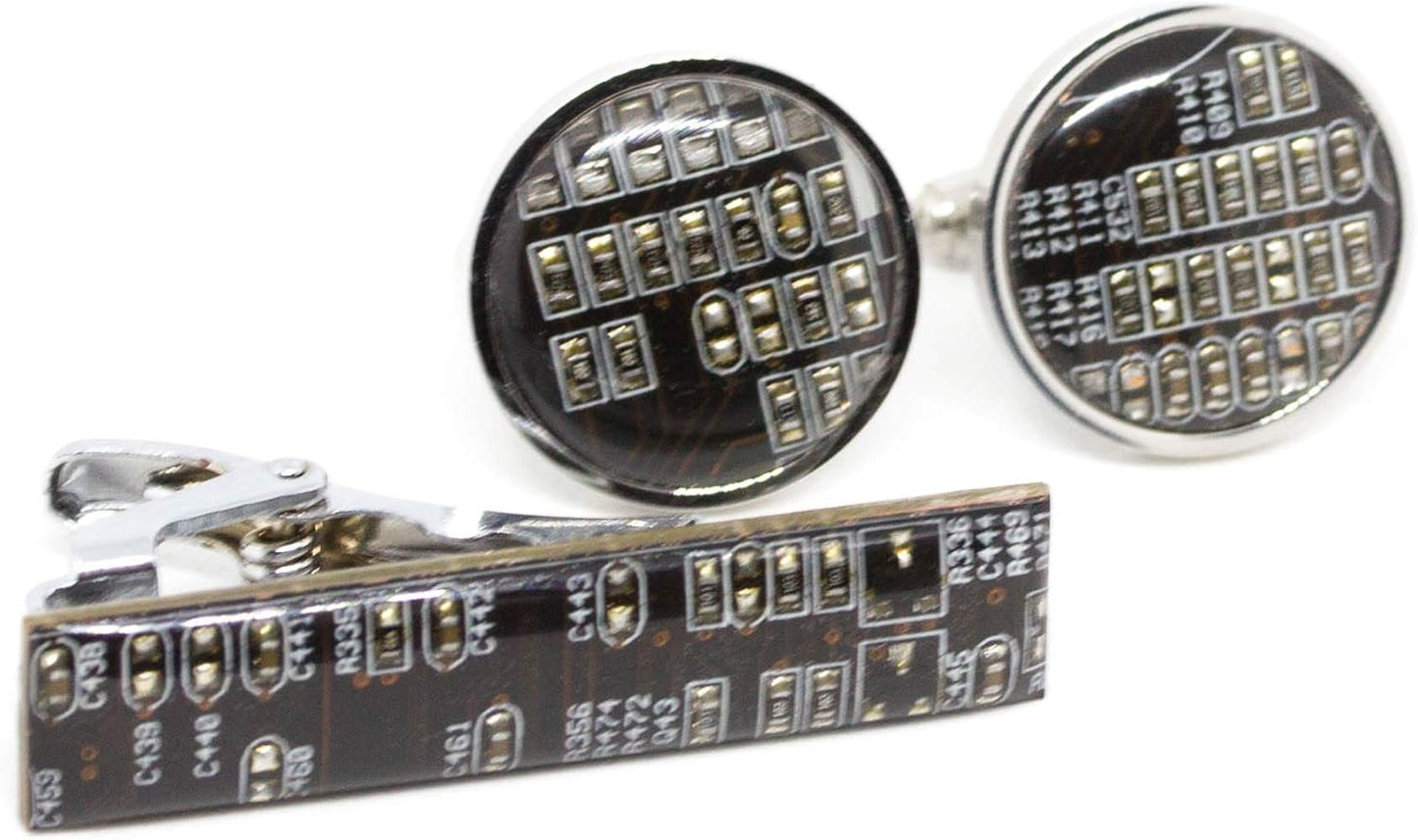 Unique Cufflinks and Tie Clip Set for Tech Enthusiasts