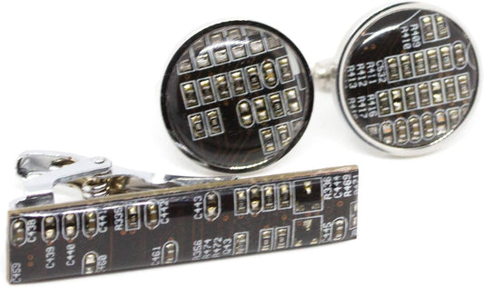 Unique Cufflinks and Tie Clip Set for Tech Enthusiasts